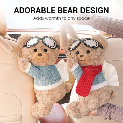 🐻🎀 Cuki medvés kendőadagoló autóba – Cipzáros, akasztható, 43 cm – A tökéletes utitárs! 🌟🛣️