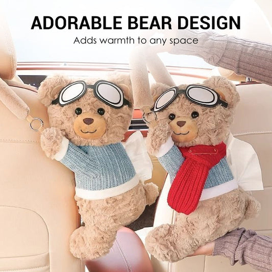 🐻🎀 Cuki medvés kendőadagoló autóba – Cipzáros, akasztható, 43 cm – A tökéletes utitárs! 🌟🛣️