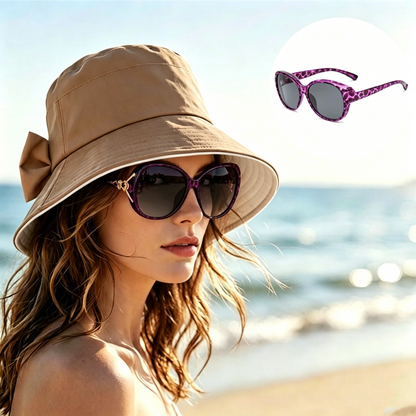🏖️Napvédő nyaralócsomag🎁Ingyenes napszemüveg🕶️🌞 Védje arcát és nyakát a naptól – 👒Női széles karimájú, összehajtható napkalap masnival！
