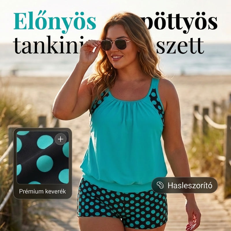 🏖️[S–3XL]👙🌸 Pöttyös color-block kétrészes fürdőruha👌Kényelmes és magabiztos: pöttyös tankini szett minden alakhoz！