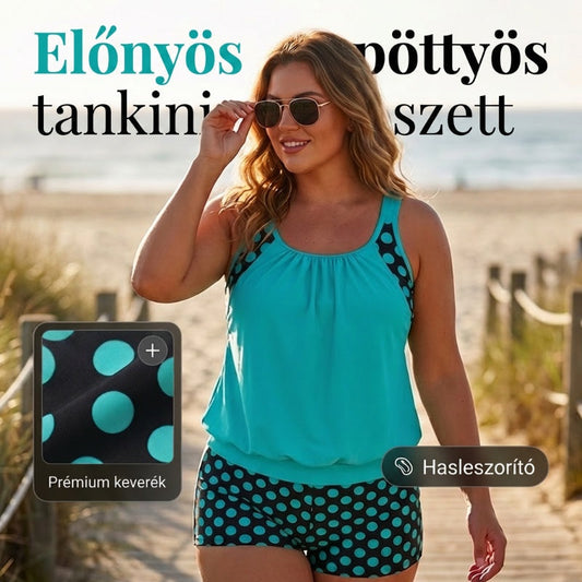 🏖️[S–3XL]👙🌸 Pöttyös color-block kétrészes fürdőruha👌Kényelmes és magabiztos: pöttyös tankini szett minden alakhoz！