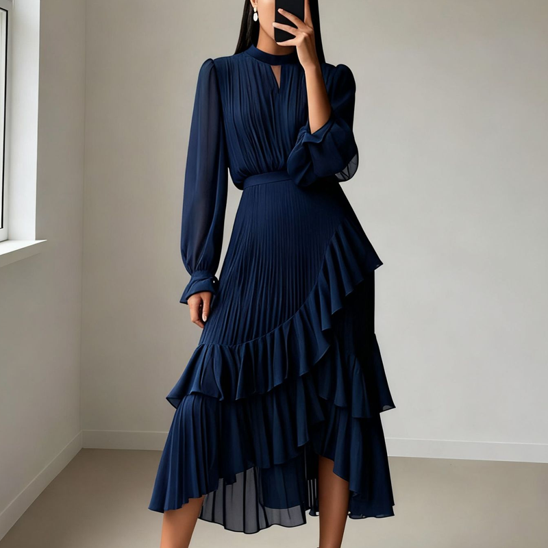 🎁Ingyenes ajándék-📿Gyönyörű nyaklánc💃 Magas nyak, átlátszó ujjak – Kifinomult és nőies sziluett!👗