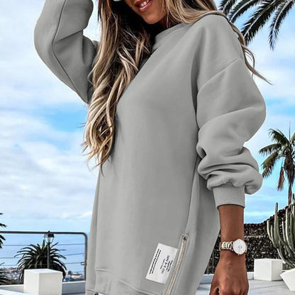 📿Gyönyörű nyaklánc✨ Oversize pulóver cipzárral – Laza stílus és egész napos kényelem!