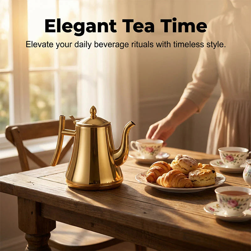 ✨ Prémium kávé és teakancsó☕ Rozsdamentes acél teáskanna hajlított kifolyóval – Precíz öntés, beépített tea szűrővel!