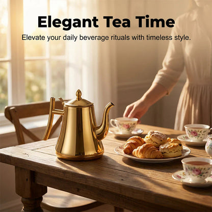 ✨ Prémium kávé és teakancsó☕ Rozsdamentes acél teáskanna hajlított kifolyóval – Precíz öntés, beépített tea szűrővel!