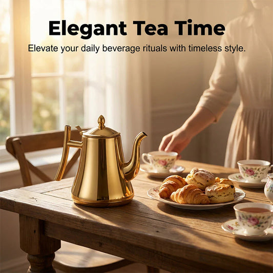 ✨ Prémium kávé és teakancsó☕ Rozsdamentes acél teáskanna hajlított kifolyóval – Precíz öntés, beépített tea szűrővel!