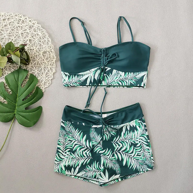 🎁 Ingyenes nyaklánc ajándék🌊 Gyorsan száradó két részes bikini👙 Magas derékú női fürdőruha – Boxer stílusú, élénk nyomattal és strandkényelemmel!