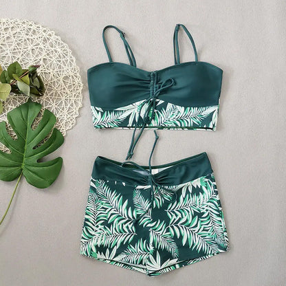 🎁 Ingyenes nyaklánc ajándék🌊 Gyorsan száradó két részes bikini👙 Magas derékú női fürdőruha – Boxer stílusú, élénk nyomattal és strandkényelemmel!