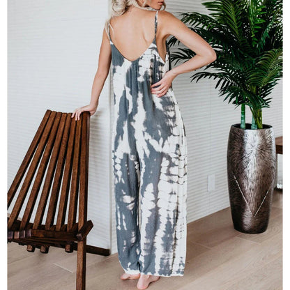 📿Ingyenes gyönyörű nyaklánc☀️ Ujjatlan, légies női együttes🌈 Batikolt & nyomatos spagetti pántos jumpsuit – Laza, széles szárú és nyári kényelem!