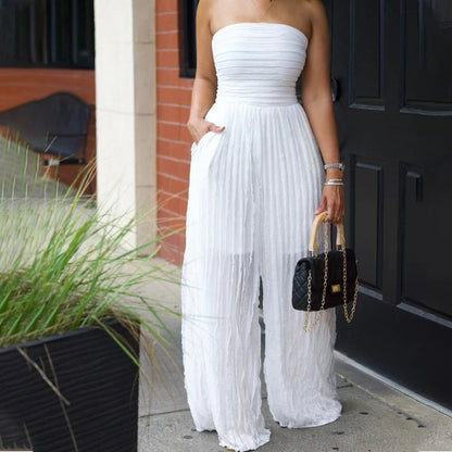【😍 50% kedvezmény🎁Ingyenes ajándék】💃✨ Chic jumpsuit – Bandeau váll + magas derék – Teljes sziluett egy kényelmes darabban!