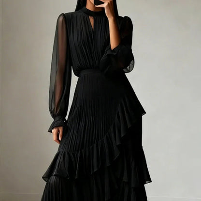 🎁Ingyenes ajándék-📿Gyönyörű nyaklánc💃 Magas nyak, átlátszó ujjak – Kifinomult és nőies sziluett!👗