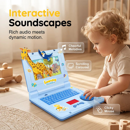 💻✨ Interaktív játék-laptop gyerekeknek – Görgető képernyő, vidám zene, finommotorika fejlesztése, 3 éves kortól! 🎵👶