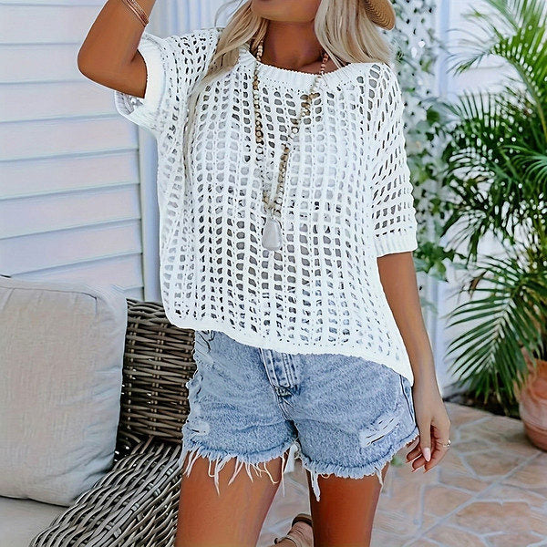 🌬️🌸 SUNLACE horgolt kötött felső – Légáteresztő, puha, elegáns nyári réteg S–XL-ig! ✨☀️