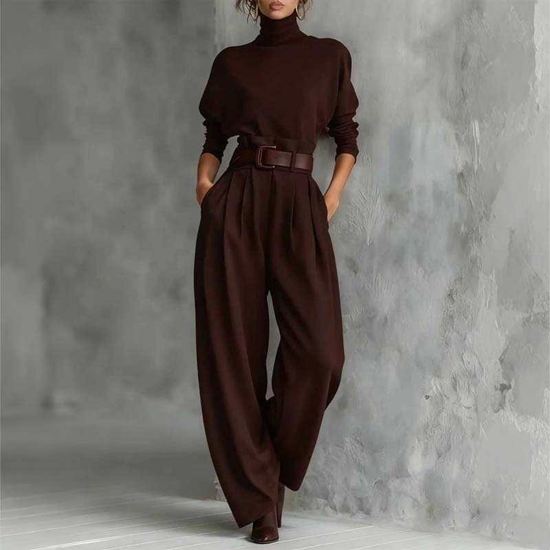 🎁Ingyenes ajándék-📿Gyönyörű nyaklánc✨ Női két részes szett👗 Garbó + nadrág szett – Kényelmes, kifinomult irodai és alkalmi ruha!