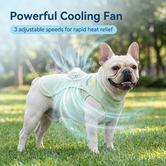 🎁1+1 INGYEN (2 db)🐕💨 Hűtőmellény kutyáknak – Beépített ventilátorral, 3 sebességfokozattal, Ice Silk anyagból! 🌿❄️