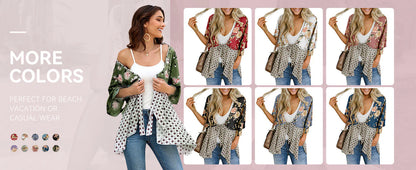 😜50% árcsökkentés 🎁Ingyenes ajándék-📿Gyönyörű nyaklánc🌸 Boho virágmintás sifon kardigán – Könnyű, fodros és sokoldalú nyári stílus!