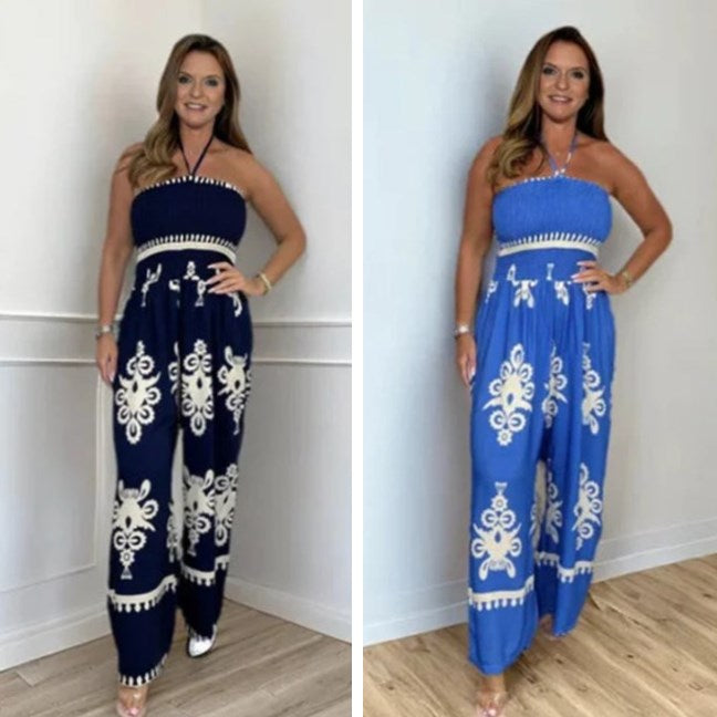 😍2026-os csőtopos🎁 Ajándék nyaklánc! Magas derékú Bardot jumpsuit✨ Nyári laza jumpsuit elöl csomózható kialakítással – Strandhoz, randira és nyaraláshoz tökéletes!