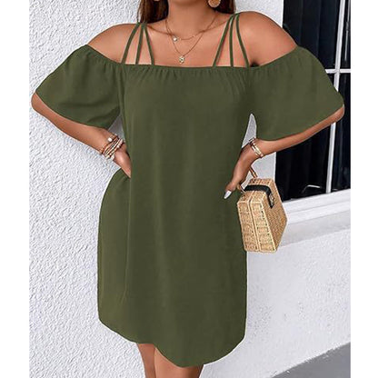 📿🎁Ingyenes ajándék - Gyönyörű nyaklánc💃Elegáns, vállnélküli miniruha👗Karcsúsító körvonalas sziluett, laza lebegő szabás🌬️Prémium anyagkeverék!