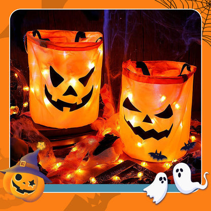 🎃✨Világító tök alakú édességes táska – LED-del, tágas belsővel – Tökéletes Halloweenre! 🍬👻