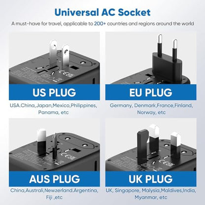 ✈️⚡ Univerzális utazási adapter – GaN 20W gyorstöltés, 180+ országban használható!🌍🔌 5 az 1-ben világadapter – dupla biztosíték, biztonságos töltés mindenhol!