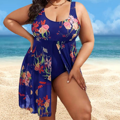 🎉2026-os nyári újdonságok👙🌸 A-vonalú szoknyás egyrészes fürdőruha – Hascontrol, erősített melltartó, XL–5XL-ig! 🌊✨
