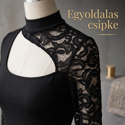 😍2026 tavaszi újdonságok🎁Ingyenes ajándék-📿Gyönyörű nyaklánc✨ Aszimmetrikus csipkés slim fit felső –  Elegáns, merész és nőies minden alkalomra!