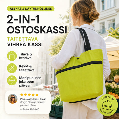 🛒✨2 az 1-ben bevásárlószatyor, összecsukható zöld szatyor – Tökéletes bevásárláshoz! 🛍️💪