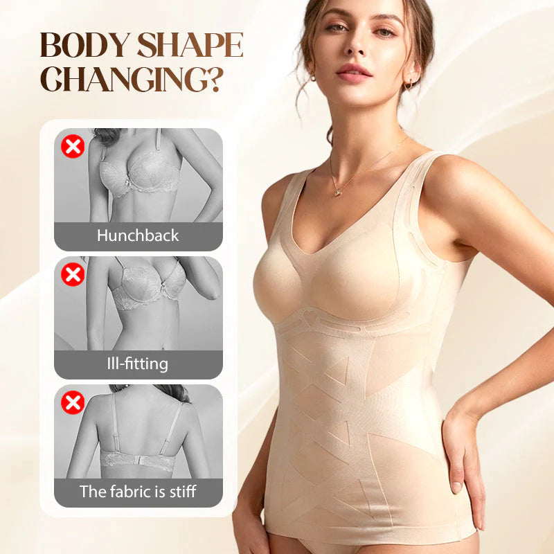 👚Bezešvý Formáló Top – Integrált Melltartó + X-alakú Derékfókusz!