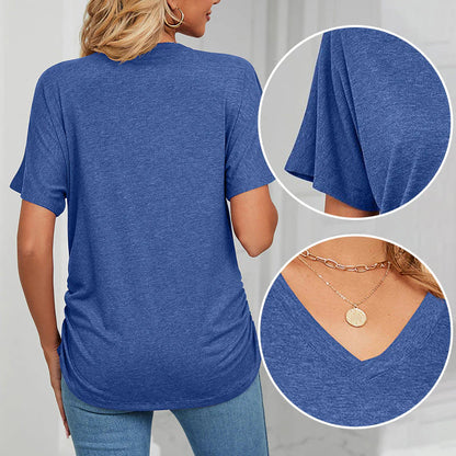 🎁📿Ingyenes nyaklánc【😍 50% kedvezmény korlátozott ideig】☀️ Női bohém V‑nyakú póló – Laza szabás, nőies eleganccia és egész napos kényelem!