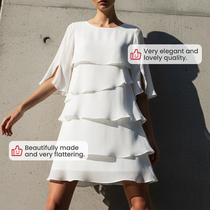 😜40% árcsökkentés👗🌸 Elegáns réteges környakú ruha – Lebegő sziluett, sokoldalú egyszínű, S–3XL-ig! ✨💃