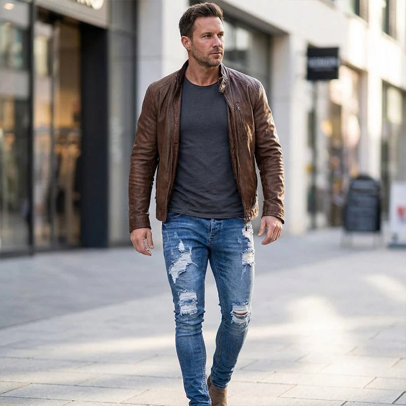 🔥🎁Nová 50% SLEVA👖 Feltépett férfi keskeny farmer✨ Karcsú sziluett, puha pamut – Minden outfithez tökéletes!