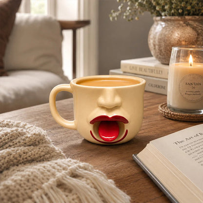 ☕😜 3D-s arcképes vicces bögre – Kinyújtott nyelvű design, prémium kerámia, C-alakú fogantyú! ✨🎁
