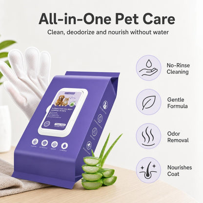 🐕🧤 Öblítés nélküli tisztítókesztyű – Texturált gyöngyházfelület, alkohol- és fehérítőmentes, teljes testre! 🐱✨