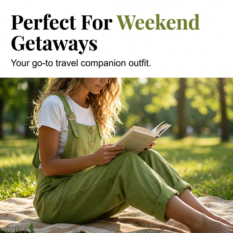 🎁Ingyenes gyönyörű nyaklánc🌿 Sokoldalú széles szárú nadrág overall✨ Laza női overall elöl gombos kialakítással – Légáteresztő prémium anyag, praktikus oldalzsebekkel!