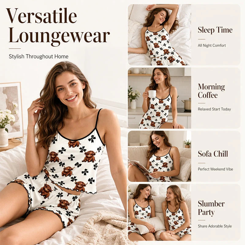 📢📢50% KEDVEZMÉNY!! ⏰„Summer Sleepless” spagetti pántos topból álló hálóruha-szett🌸🛏️