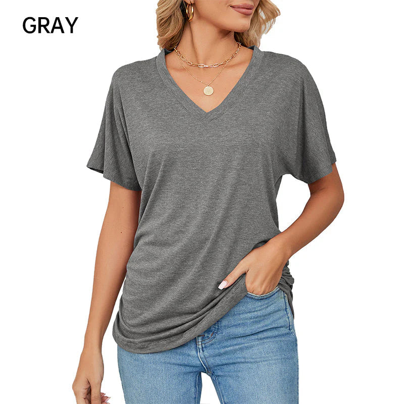 🎁📿Ingyenes nyaklánc【😍 50% kedvezmény korlátozott ideig】☀️ Női bohém V‑nyakú póló – Laza szabás, nőies eleganccia és egész napos kényelem!