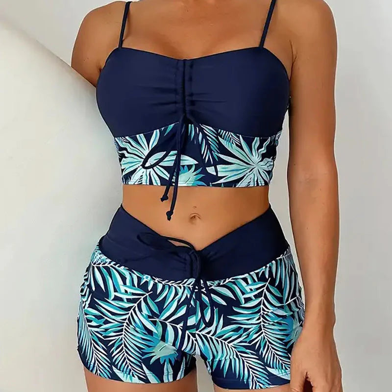 🎁 Ingyenes nyaklánc ajándék🌊 Gyorsan száradó két részes bikini👙 Magas derékú női fürdőruha – Boxer stílusú, élénk nyomattal és strandkényelemmel!
