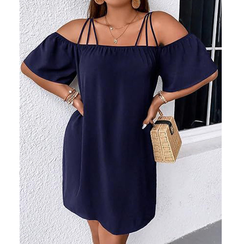 📿🎁Ingyenes ajándék - Gyönyörű nyaklánc💃Elegáns, vállnélküli miniruha👗Karcsúsító körvonalas sziluett, laza lebegő szabás🌬️Prémium anyagkeverék!