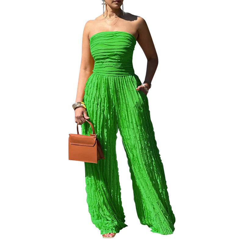 【😍 50% kedvezmény🎁Ingyenes ajándék】💃✨ Chic jumpsuit – Bandeau váll + magas derék – Teljes sziluett egy kényelmes darabban!