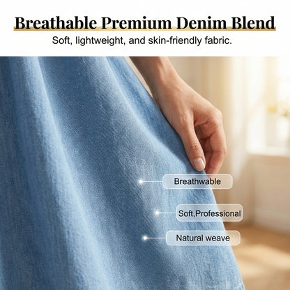 🎁Ingyenes ajándék -📿Gyönyörű nyaklánc✨ Divatos farmer ruha praktikus zsebekkel👖 Légáteresztő denim A-vonalú ruha – Hálós félhosszú ujjakkal, nőies karcsúsító szabás!