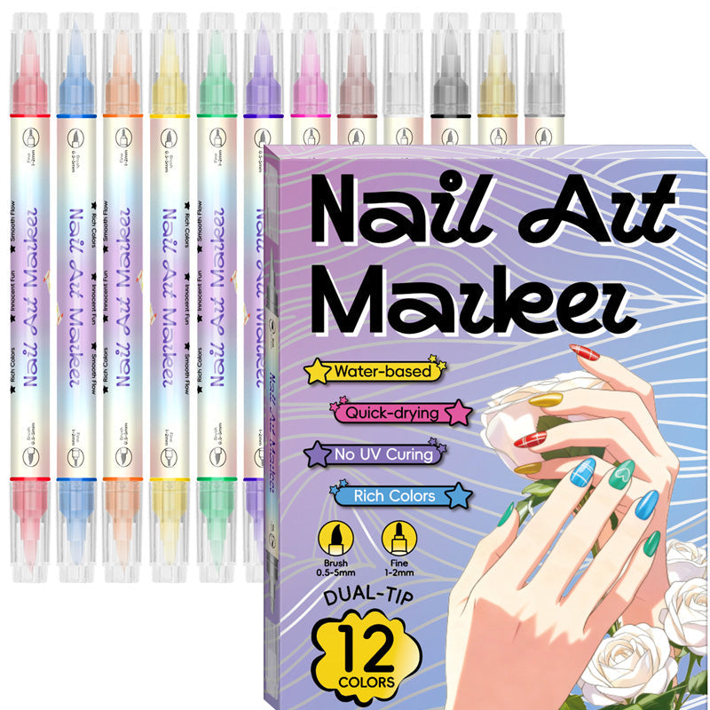 🔥1+1 ingyenes🎨Magas pigmenttartalmú körömtoll szett💅2 az 1-ben kettős hegyű körömdíszítő toll – Gyorsan száradó vízbázisú, UV-lámpa nélkül használható!