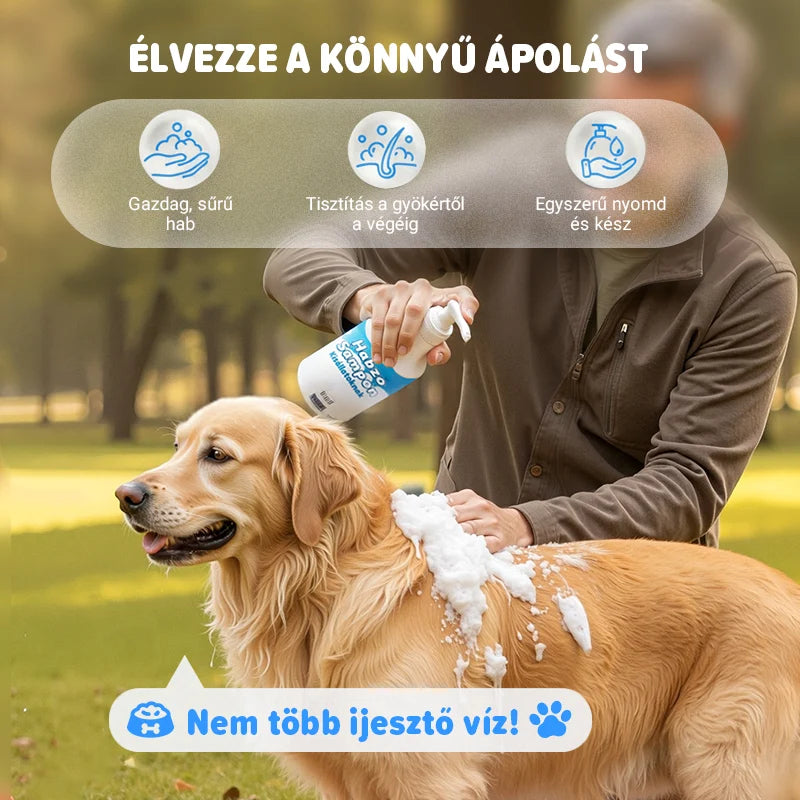 🐕🧴 Habzó sampon kisállatoknak – 3 lépéses tisztítás, pH-egyensúlyozott, természetes hipoallergén összetevőkkel! 🐱✨