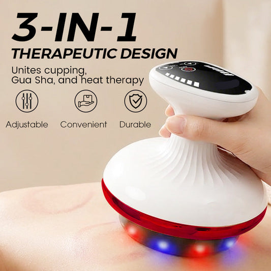 🔥3 az 1-ben masszírozó készülék💆Vezeték nélküli gua sha eszköz – Köpölyözés, kaparás és hőterápia!
