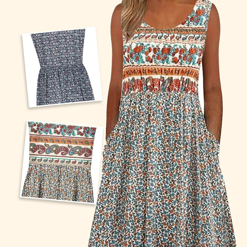 😊50% kedvezmény📿Ingyenes gyönyörű nyaklánc🌸 Virágmintás hosszú ujjatlan ruha – Lélegző, puhaság és nyári elegancka!