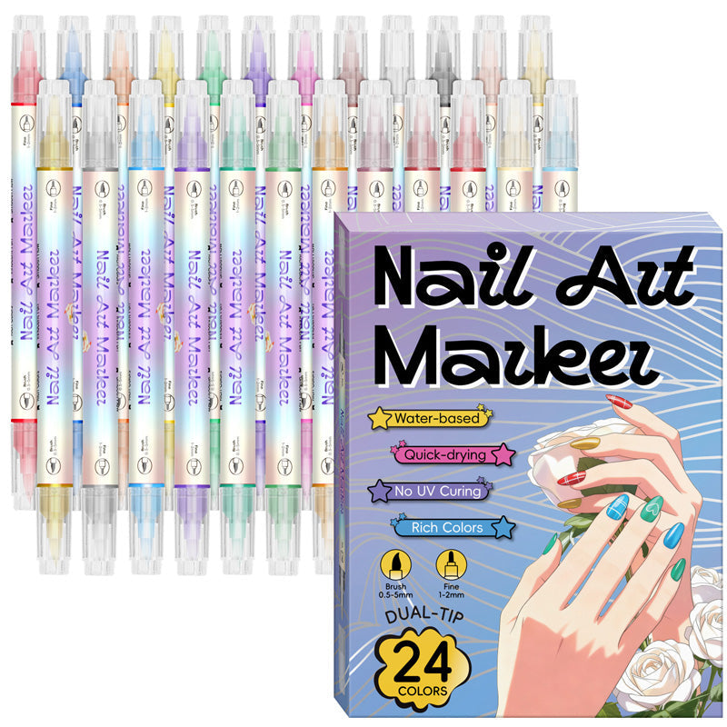 🔥1+1 ingyenes🎨Magas pigmenttartalmú körömtoll szett💅2 az 1-ben kettős hegyű körömdíszítő toll – Gyorsan száradó vízbázisú, UV-lámpa nélkül használható!