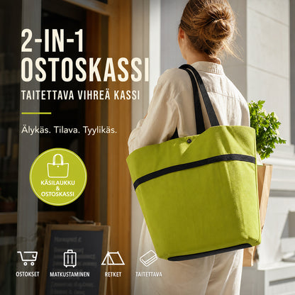 🛒✨2 az 1-ben bevásárlószatyor, összecsukható zöld szatyor – Tökéletes bevásárláshoz! 🛍️💪