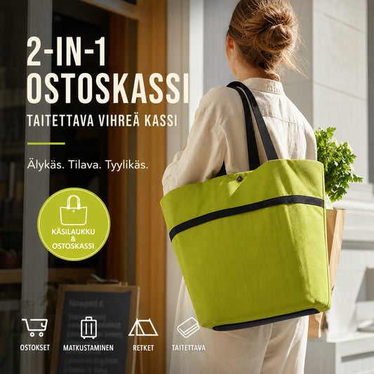 🛒✨2 az 1-ben bevásárlószatyor, összecsukható zöld szatyor – Tökéletes bevásárláshoz! 🛍️💪