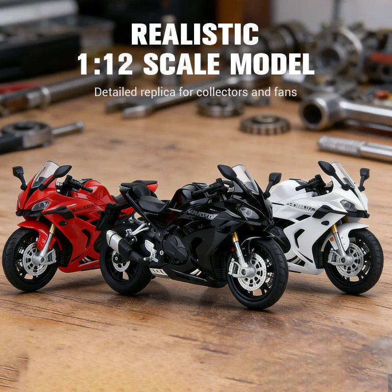 🔥Második termék féláron🏍️1:12 Skálás Motorkerékpár Modell – Interaktív Fény + Hang!