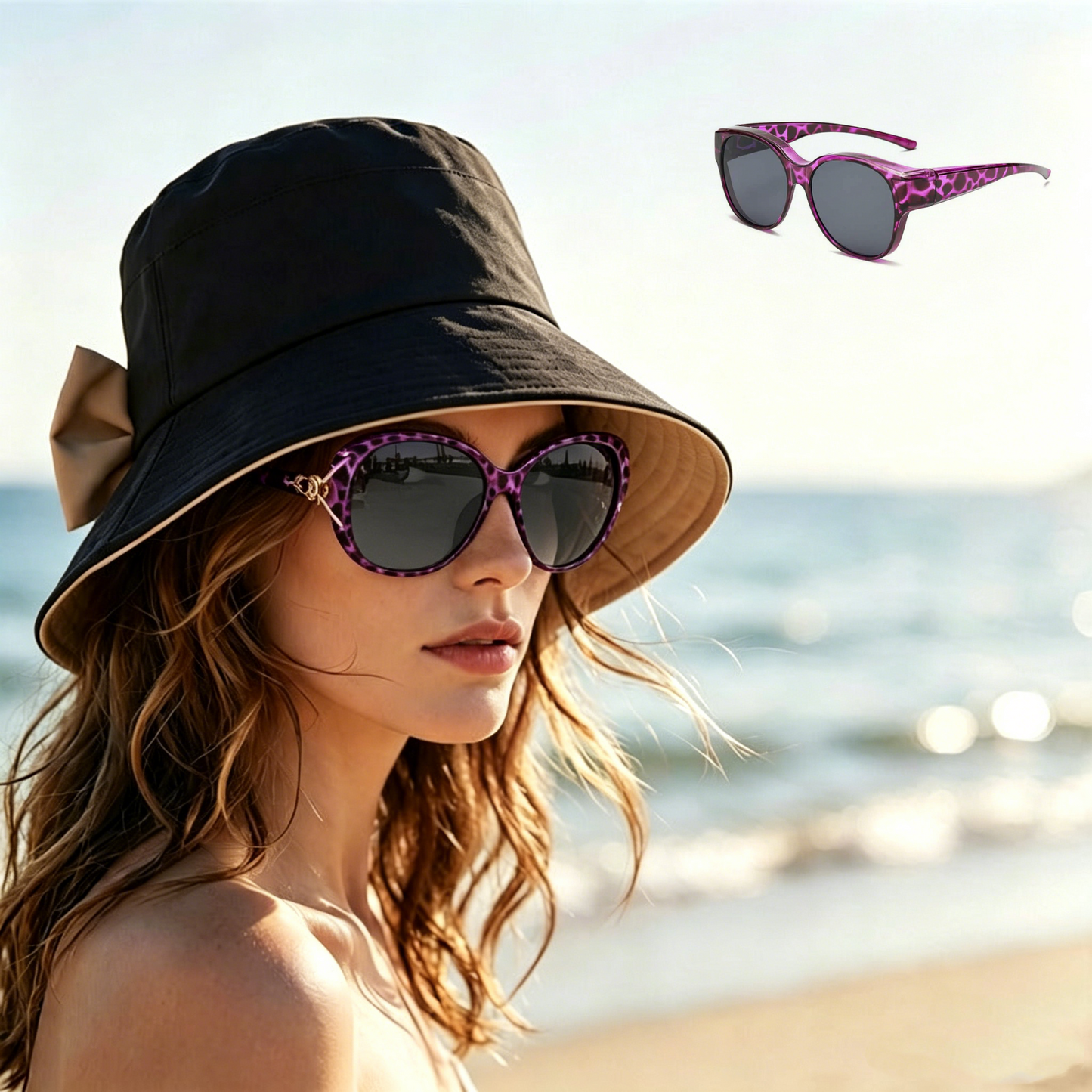 🏖️Napvédő nyaralócsomag🎁Ingyenes napszemüveg🕶️🌞 Védje arcát és nyakát a naptól – 👒Női széles karimájú, összehajtható napkalap masnival！
