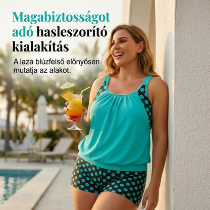 🏖️[S–3XL]👙🌸 Pöttyös color-block kétrészes fürdőruha👌Kényelmes és magabiztos: pöttyös tankini szett minden alakhoz！